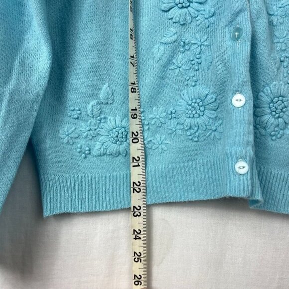Vintage 60s Embroidered Button Up Cardigan Womens M Grandma Twee Academia Blue - Picture 7 of 7
